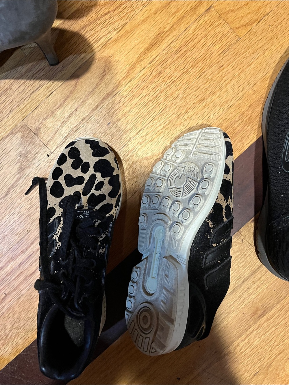 adidas Women's Leopard Print Lace-Up Sneakers in Black & Tan - Picture 2 of 3